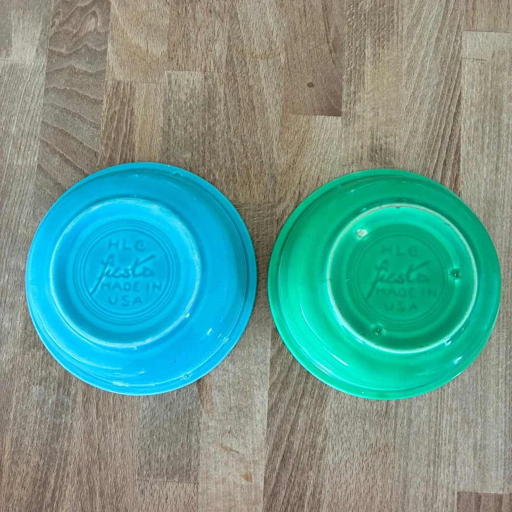 Vtg Fiesta Fruit Bowls Turquoise Blue Shamrock Green Set of 2 Home Laughlin USA